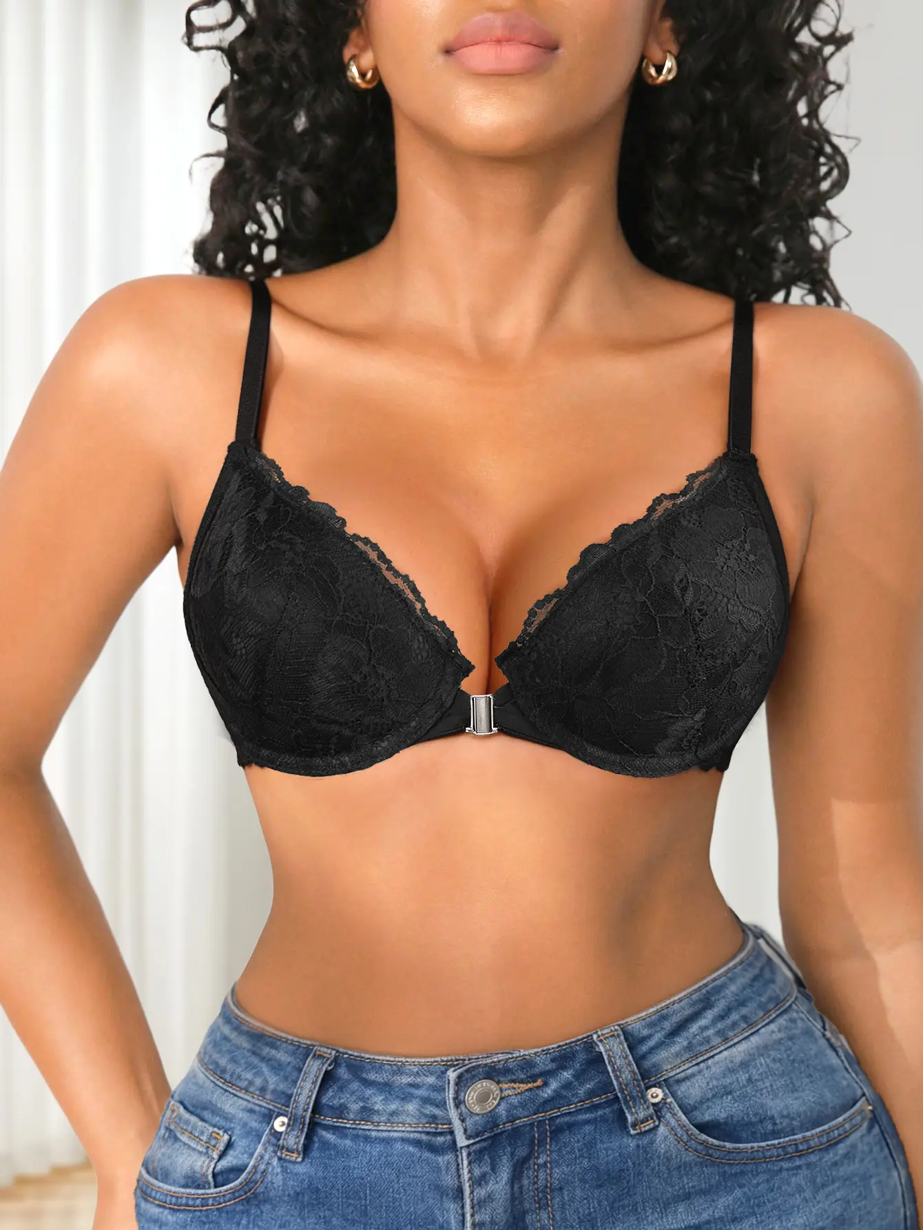 Ecomilky Women's Lace Push Up Padded Underwired Pullover Bra - Elegant Deep V-Back, Breathable Comfortable Lingerie with Elegance, Fashion for Women's Clothes Everyday Wear, Fashion Apparel, Women's Fashion