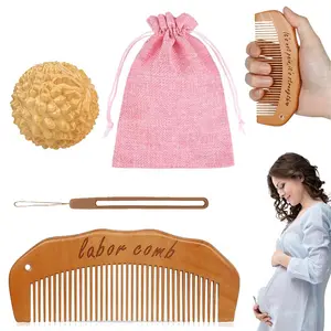 Wooden Birth Comb Acupressure Massage Ball Set, Natural Labor & Delivery Essentials, Mom-To-Be Gift, New Mom Pain Relief