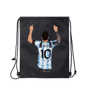 Soccer Player Illustration Messi Number 10 Jersey Print Drawstring Bag Sport Gym Sackpack for Football Fans Travel Hiking Outdoor Use Perfect Gift for Sports Enthusiasts on Christmas Birthday Father's Day and Special Occasions