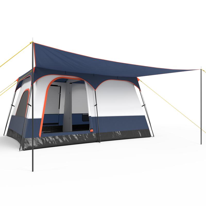 COSTWAY - 6-8 Person Camping Tent with Double Rooms and 2 Doors-Navy