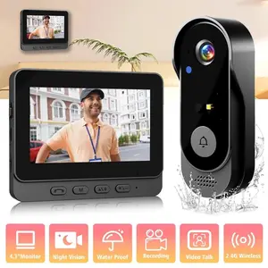 Wireless Video Doorbell with 4.3 Inch Color Screen, Night Vision, Waterproof Design, Long Battery Life, Supports Video Call & Two-Way Audio