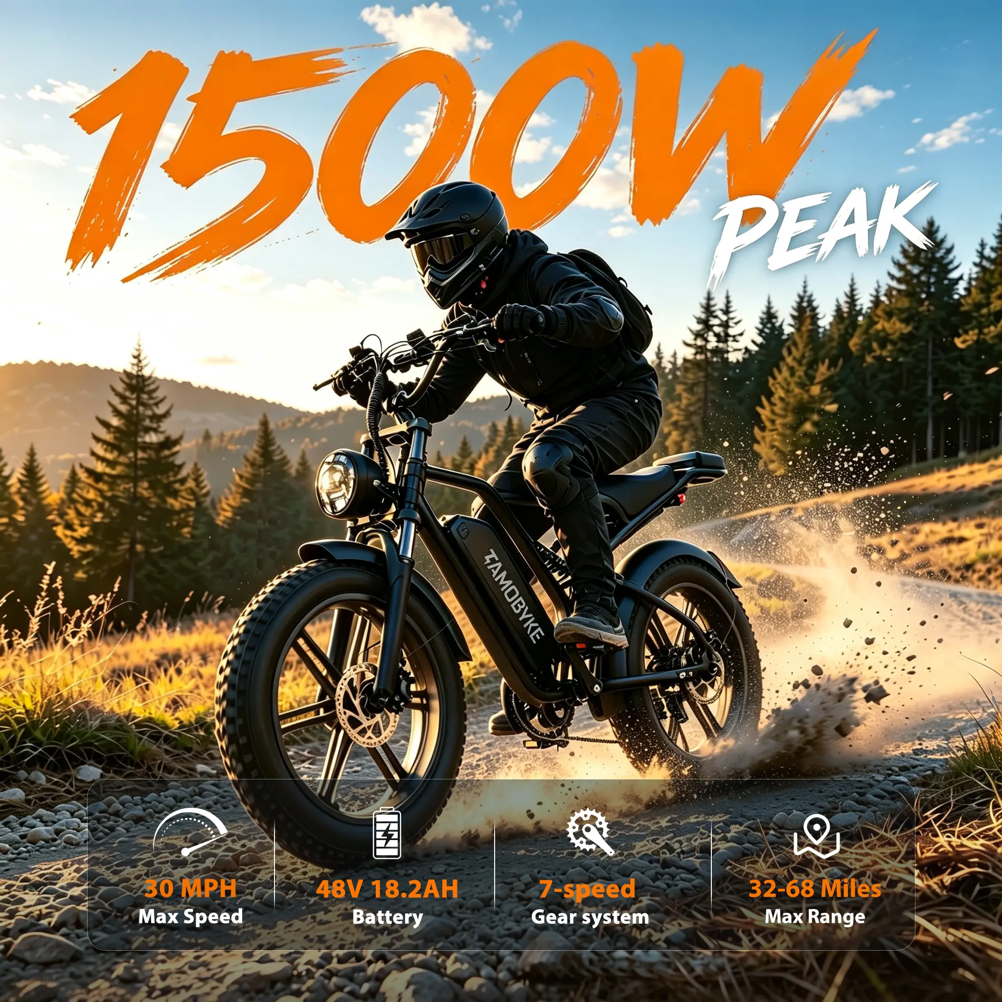 【SummerSALE】T60 Electric Bike for Adults, 1500W Mid Drive Motor, 20"x4.0 Fat Tire E-Bike, 48V18.2Ah Long Range Battery, 30MPH High Speed Electric Bicycle, Smart APP Control Display, Shimano 7-Speed, Disc Brakes, UL 2849 Certified