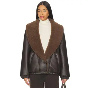 BLANKNYC Leather Jacket in Dark Brown & Cream Combo