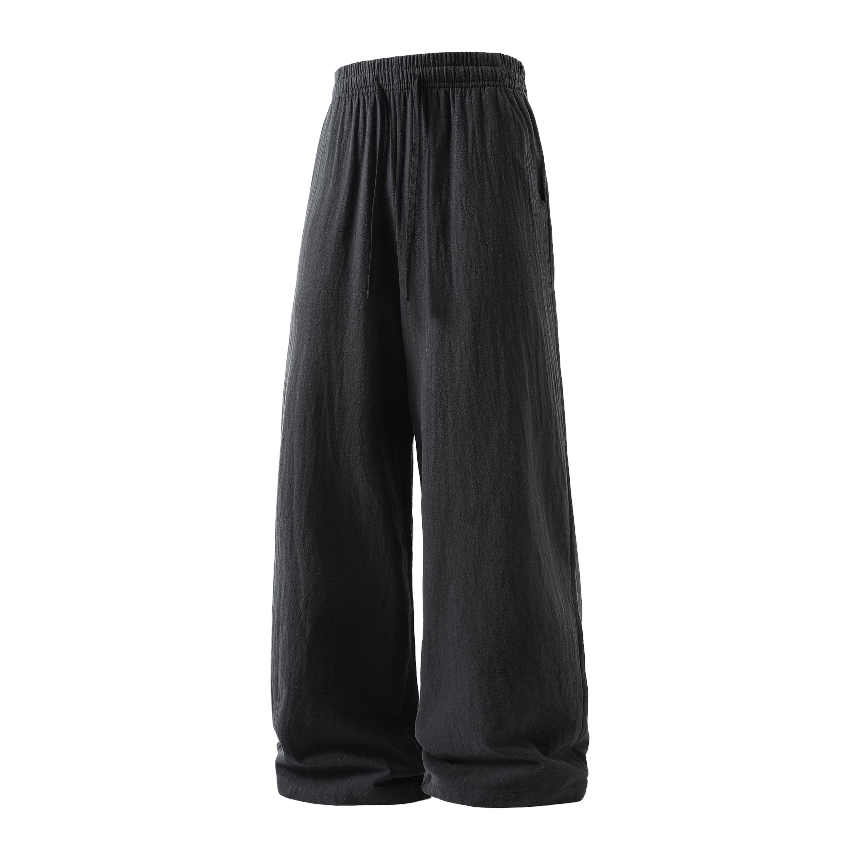 3pcs men’s wide-leg linen cotton pants, 100% cotton, elastic waist with drawstring, loose casual trousers