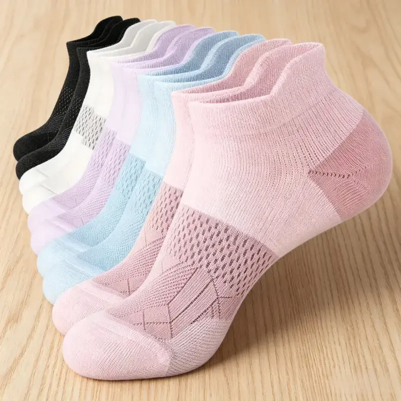 5 Pairs Women's Compression Ankle Socks - Arch Support and Low-Cut Sports Socks, Moisture-Wicking and Breathable Material, Suitable for All Seasons, Gym, Running, Everyday Wear - Unisex (Multi-Color Pack) - Everyday Essential, Running Must-Have, Patchwork