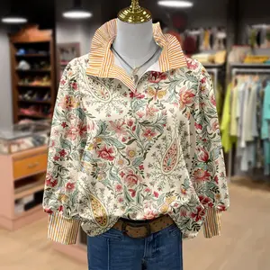Cherrybetty Vintage Paisley Floral Print Striped Autumn Long Sleeve Blouse Fashion Outfit Elegance Chic Top fashion outfits basic tops blouseswomen cute clothes for women work clothes women Shirts Womenswear