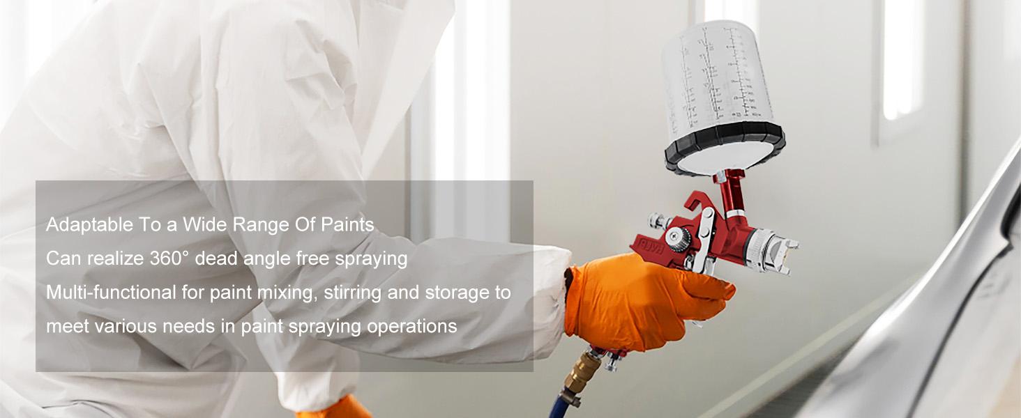 RRJ One-time Paint Cup Set, suitable for HVLP/LVLP spray guns. Available in capacities of (800/600/200 milliliters selectable). Includes: 50 cups + lids, 1 hard cup with scale and ring, adapter, paint stirrer, high-capacity mode adjustment device. Sprayer