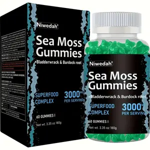 Niwedah Sea Moss Gummies 3000mg with Bladderwrack & Burdock Root 10-in-1 Superfood Complex for Immune Support & Skin Health 60 Count Natural Apple Flavor - Healthcare, Dietary