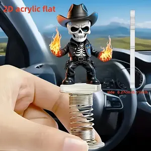 Creative Acrylic Skull Car Dashboard Decor, 2D Flat Spring Ornament, Multifunctional Desk Decoration Gift, Unique Home Office Accessory, Halloween, Car Desktop Decor