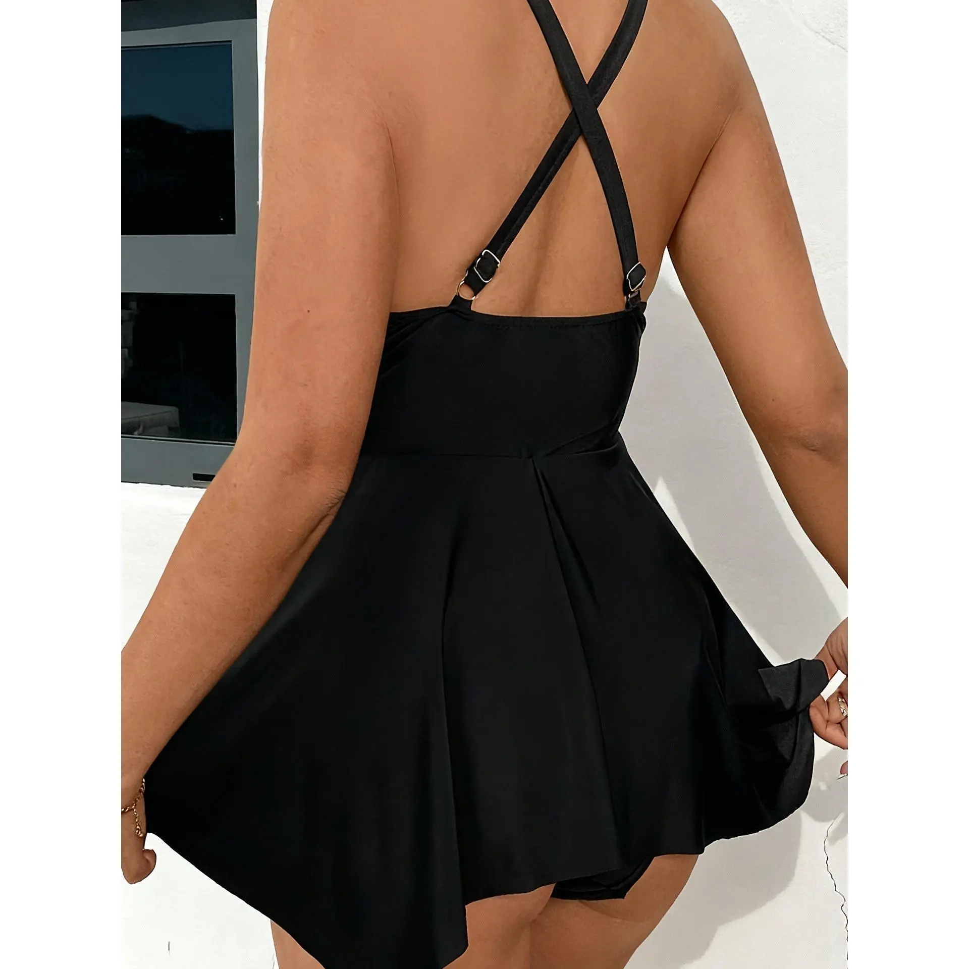 2026 Black Lace Two-Piece Swimsuit Dress Sexy Swimsuit Halter Neck Hollow  Out Waist Asymmetrical Hem Swimsuit Suitable for Beach Vacation Pool Party  - TikTok Shop