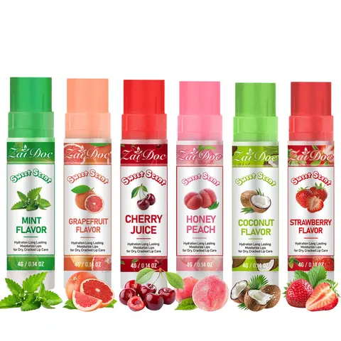 Natural Fruit Flavor Crystal Lipstick - 6 Scent Lip Care Makeup Products, 24 Months Shelf Life, Long-Lasting Hydrating Moisturizer, Light Non-Greasy Mild Formula (Peach, Strawberry, Mint) for Adults, Soft Lips Care