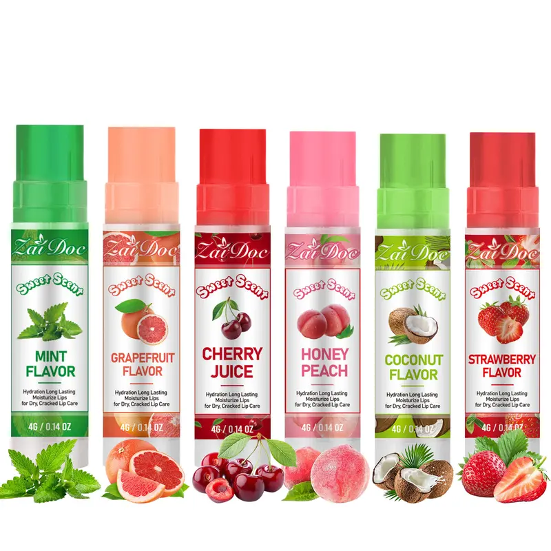 Natural Fruit Flavor Crystal Lipstick - 6 Scent Lip Care Makeup Products, 24 Months Shelf Life, Long-Lasting Hydrating Moisturizer, Light Non-Greasy Mild Formula (Peach, Strawberry, Mint) for Adults, Soft Lips Care