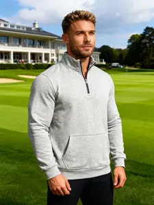 Men's Half-Zip Pullover Hoodie with Kangaroo Pocket, Soft Fleece Stand Collar Top, Casual Sporty Golf Men's Warm Sweatshirt, Athletic Hoodies