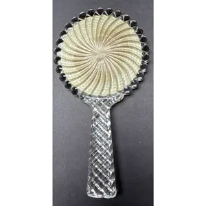 Antique Pressed Glass Hand Mirror Bubble Clear Abstract Magnifying Vanity