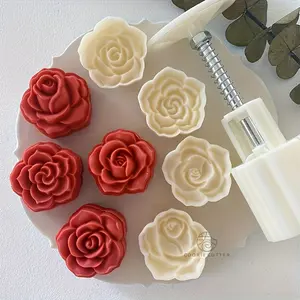 4Pcs/Set Rose Shape Mooncake Mold Valentines Day Mold Hand-Pressure Moon Cake Mould DIY Decoration Baking Tools Kitchen