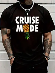 100% Cotton Funny Cruise Mode Vacation Upside Down Pineapple Swinger T-Shirt Women's Men's Graphic Tee Crew Neck summer vacation Tops
