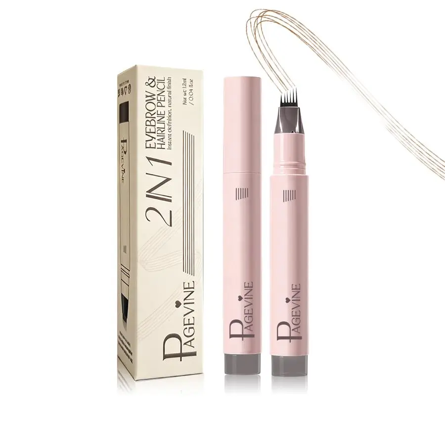 2-in-1 Eyebrow & Eyeliner Pen – Hairline Filler & Brow Definer with Micro-Fork Tip for Natural Hair Strokes, Waterproof Smudge-Proof Makeup Smooth