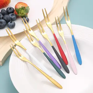 7pcs Colored Fruit Fork, Dessert Fork, Modern Cake Fork, Decorative Salad Fork, Reusable Fruit Fork