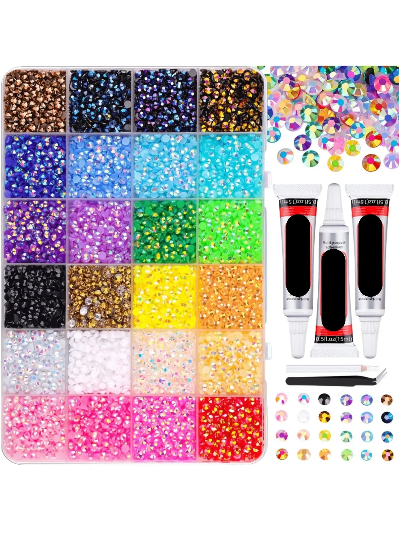20000pcs 24-Color 3mm Jelly Rhinestones Kit for Bedazzling - Includes tools &Tweezers, Flatback Resin Gems for DIYCrafting, Nail Art, Diamond Art, Phone Case& Makeup Supplies, Rhinestone Nail Charms, Nail Art Set