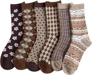 6 Pairs Vintage Cotton Socks Womens Cute Crew Socks Fall Aesthetic Long Socks Preppy Ankle Socks for Women Girls,Party Gifts,Home Supplies