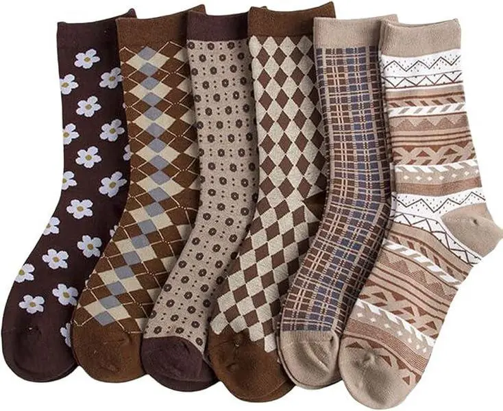 6 Pairs Vintage Cotton Socks Womens Cute Crew Socks Fall Aesthetic Long Socks Preppy Ankle Socks for Women Girls,Party Gifts,Home Supplies