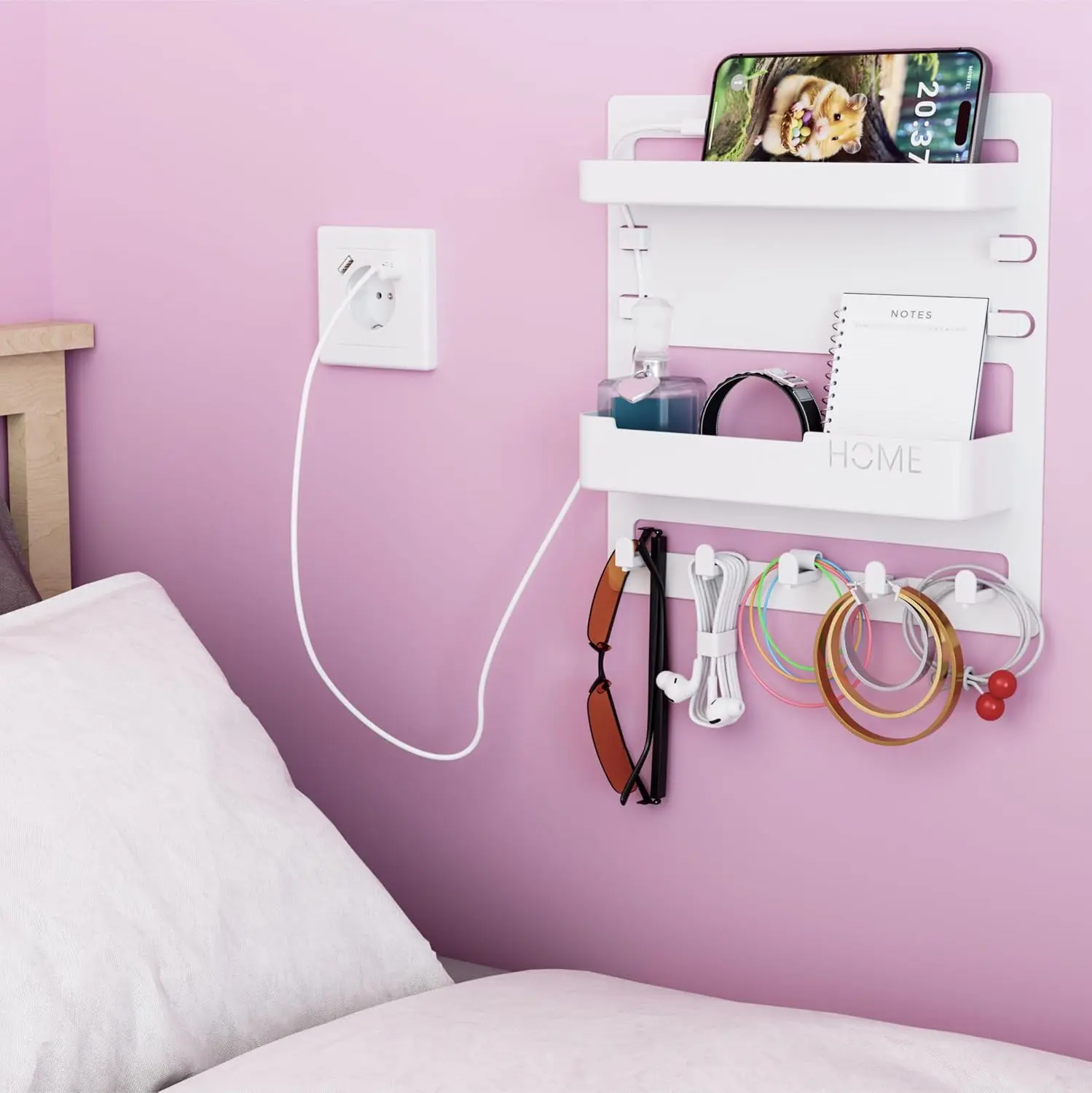 CHENYAOAI Bedside Shelf Accessories Organizer, Wall Mount Self Stick On, Cute Room Decor Aesthetic, Girls Room Decor, Cool Stuff for Bedroom Storage and Organization