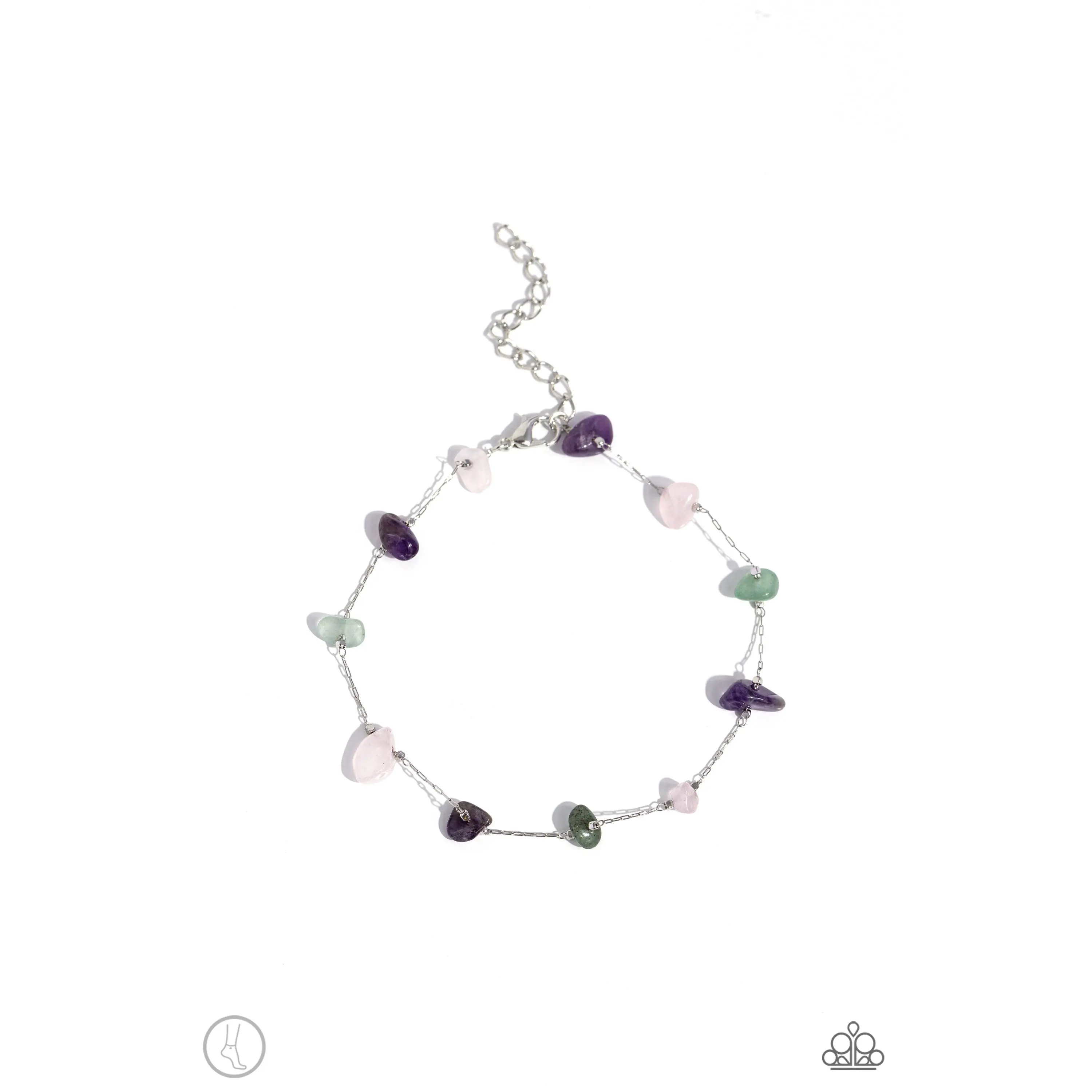 Gemstone Grace - Green Jade Pink Purple Stone Silver Anklet - Paparazzi