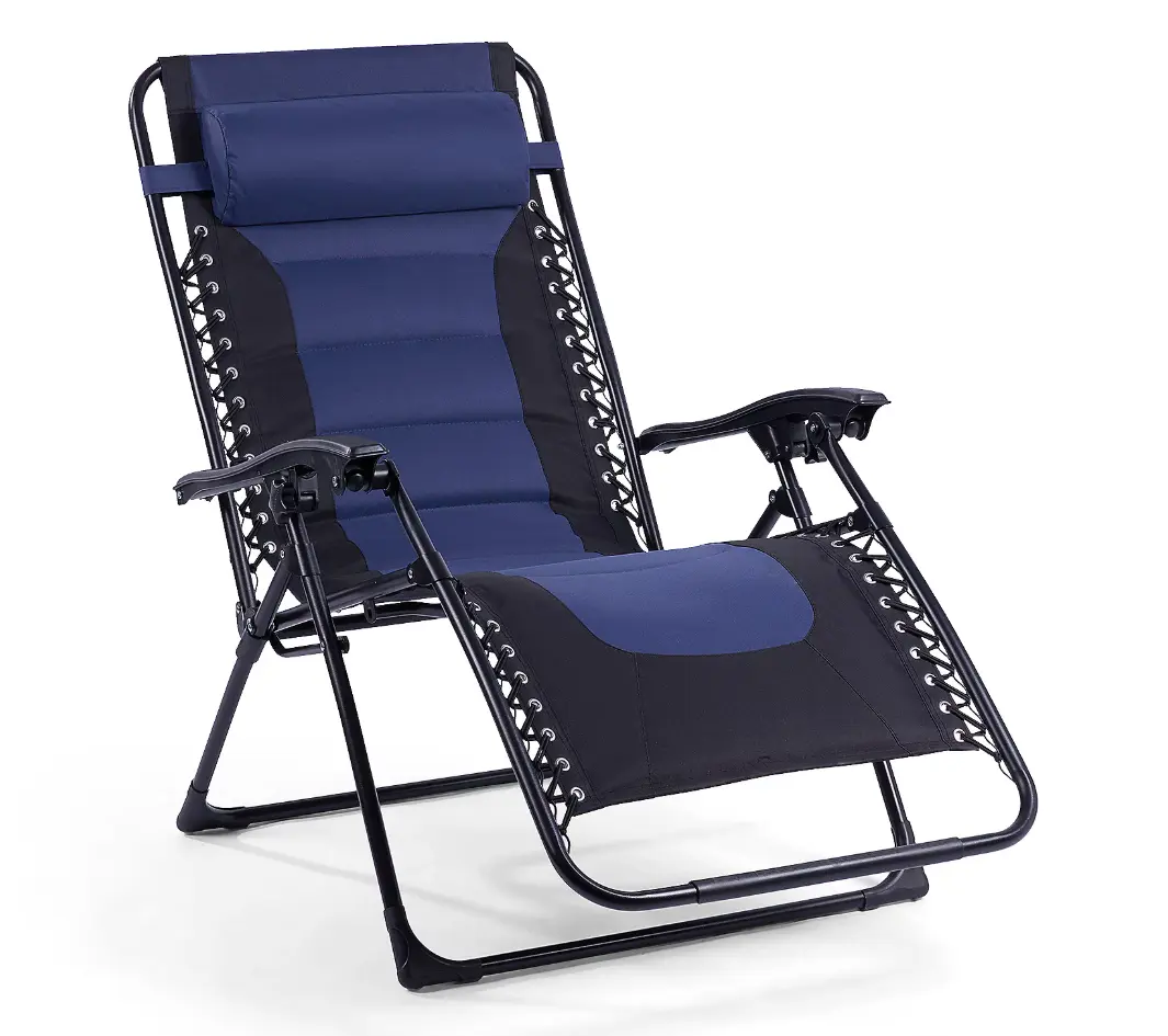 Deluxe XL Padded Recliner Chair - 24"W Seat, Zero-Gravity Design, Foldable & Portable, 42.5" x 29" x 35", Supports 250 lbs, Polyester Fabric, Detachable Tray with Cupholders & Phone Holder