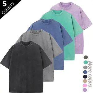 Five-pack Vintage Washed Distressed Short-sleeve T-shirts in American Laid-back Casual Style Crew Neck Design Unisex Couples' Matching Top Menswear - Jeans, Outfits