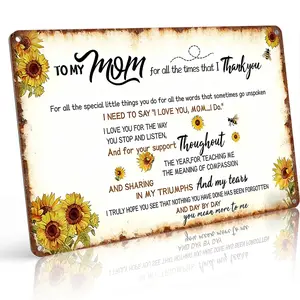 To My Mom Thank You Heartfelt Sunflower Aluminum Metal Sign - 12x8 Inch Rustic Mother's Day Wall Decor with Bee & Sunflower Design - Sentimental Gift for Moms, Mothers & Family Home Decor Enthusiasts
