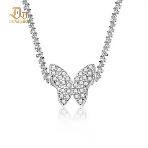 Delzzad Butterfly Choker Necklace Pendant Chain VVS Synthetic Moissanite S925 Chain Pendant Necklace Jewelry Perfect Birthday Wedding Engagement Anniversary Christmas Gift
