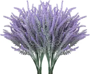 10Pcs Artificial Lavender Faux Plastic Plants Purple Flowers for Home Wedding Kitchen Garden Patio Porch Window Box Office Table Centerpieces Indoor Outdoor Decor (Purple)
