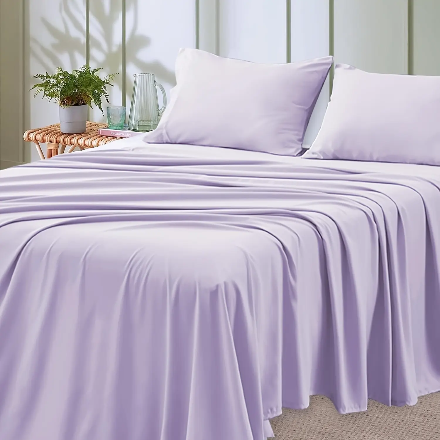 4pcs Queen Size Luxury Hotel-Grade Bed Sheet Set - 2000TC Ultra Soft & Breathable Microfiber with 14" Deep Pocket, Shrinkage & Fade Resistant, Lavender Elegant Deep Pocket Fitted Sheet, Flat Sheet & 2 Pillowcases for Mattresses, All-Season Easy Care