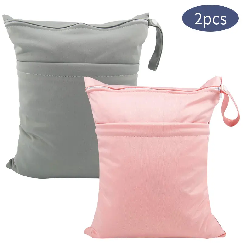 Waterproof Compact Multi-Compartment Zipper Seal Storage Bags, 2 Grey-Pink Reusable Organizer Straps, Double Zipper Pockets, Resealable Lightweight Vacuum Pouches, Plain Fashionable Design, Stroller Attachment, Compact Pack for Beach Trip, Swimming Pools