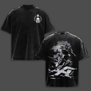 Retro Vintage Gladiator Washed Tee Spartan Lion Heavyweight Cotton T-Shirt Unisex Oversize Streetwear Menswear Classic Clothes