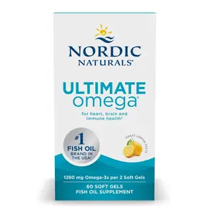 Nordic Naturals Ultimate Omega Lemon Flavor 60 Softgels - 1280 mg Omega-3s per 2 Gels for Heart Brain & Wellness Support