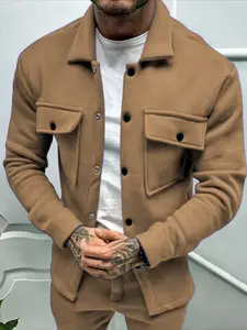 Men's Heavyweight Corduroy Work Jacket with Fleece Lining & Button-Up Collar | Windproof Winter Flannel-Lined Coat for Outdoor, Streetwear & Office, Casual Outerwear (Relaxed Fit, Tactical Aesthetic)