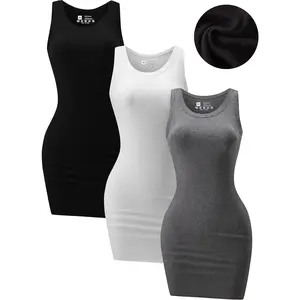 3 Pack Summer Dresses for Women 2026 Ribbed Crewneck Tank Top Dress Sleeveless Sundress Basic Bodycon Mini DressGift