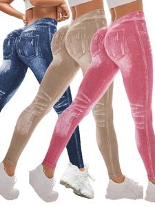 women's denim-effect print high waist sports leggings, casual comfy athletic breathable skinny pants for yoga gym workout, yoga pants for women, ladies high waist stretchy sportswear for all seasons, athletic clothes