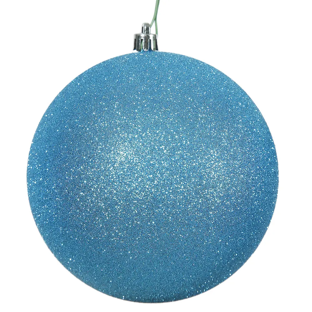 212 MAIN 12 in. Round Turquoise Glitter Plastic Drilled Cap Ball Ornament, Modern Plastic Christmas Decor, Indoor Party Decoration, Festive Home Supply