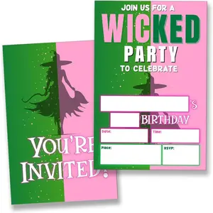 Wicked Party Invitations Green Pink Wicked Theme Birthday Invites (20 Cards with Envelopes) Double Sided Design