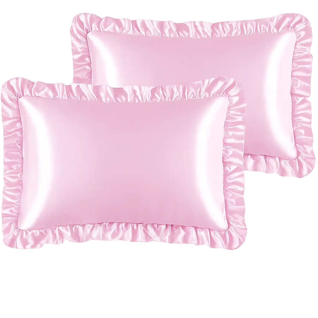 Silky Satin Ruffled Pillow Cases for Hair and Skin,Pink Silk Pillowcases Standard Set of 2 with Envelope Closure Princess Room Decoration