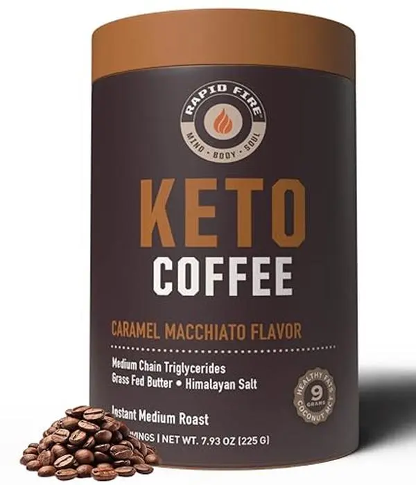 Rapidfire Keto Coffee Instant Coffee Mix, Caramel Macchiato Flavor, 7.93 Ounce (255g), 15 Servings