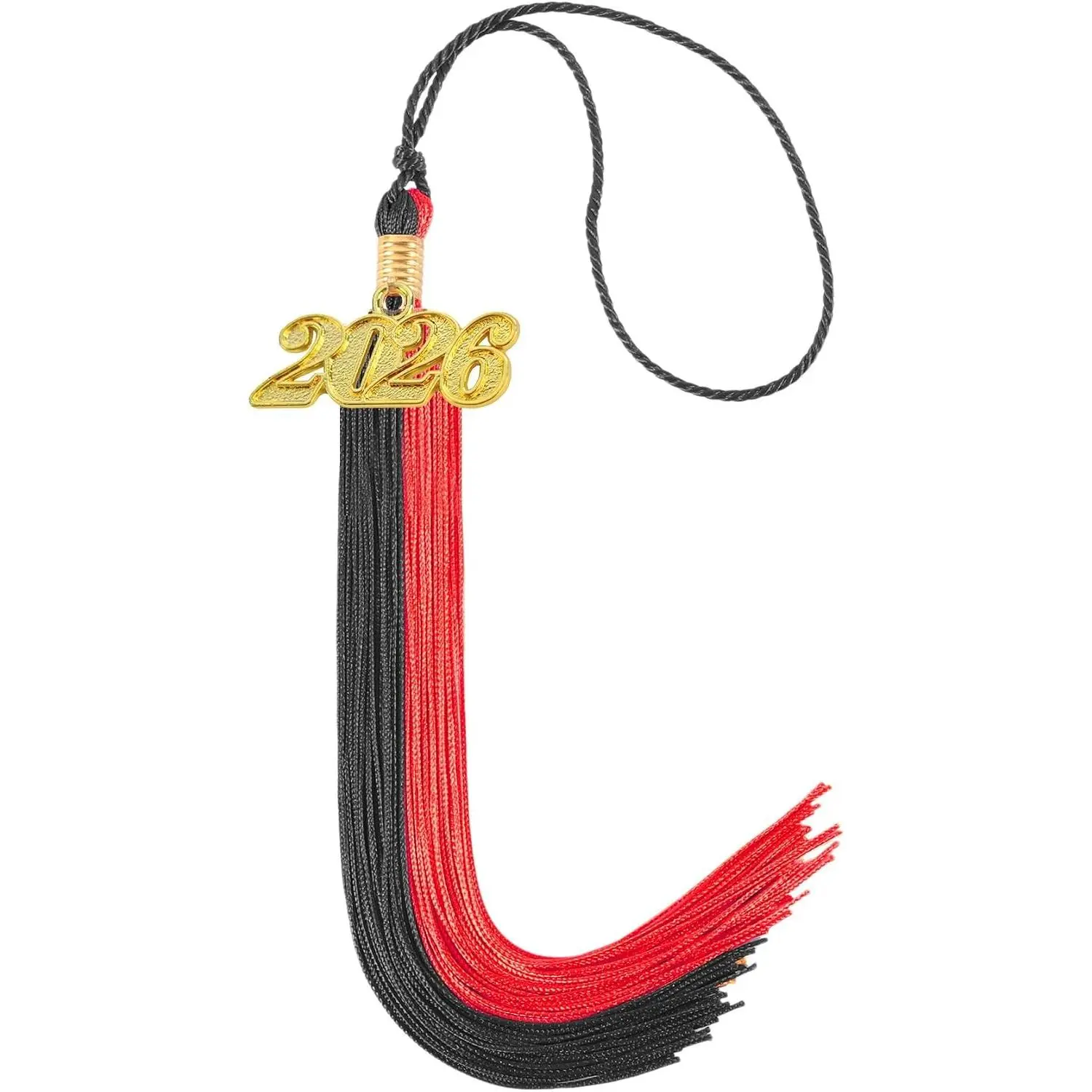 Graduation Tassel 2026 9 Inch Double Color Tassel with Gold Year Charm Black and Red