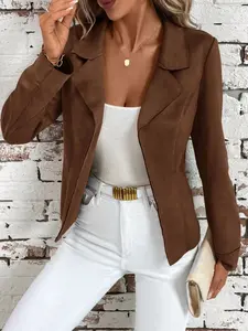A lady's brown collar blazer with a waistline and long sleeves, exuding elegant style and suitable for both casual and formal occasions.