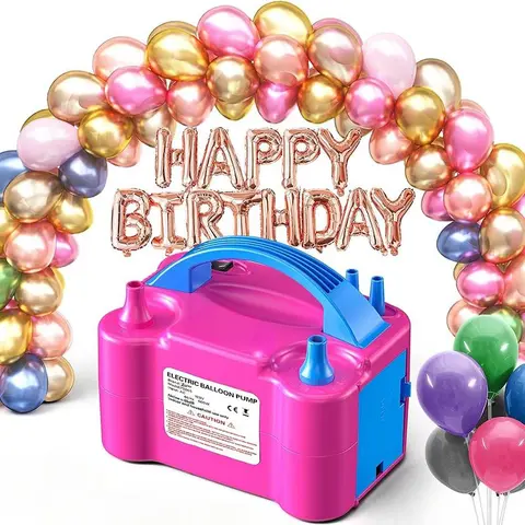 Automatic Double-Hole Electric Balloon Inflator - Plastic Automatic Blow Tool with 10 Random Units - Ideal for Party Balloons Decorations, Wedding, Birthday Events (Toys & Hobbies Playground Equipment)