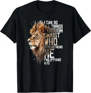 100% Cotton Philippians Christian Bible Verse Funny Lion Graphic Novelty T-Shirt