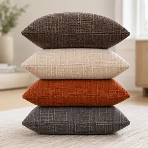 （Pillow Covers Only, No Inserts）18×18 inch soft chenille pillow covers, 2 pieces per set. Inserts optional. Slub-textured, wrinkle-resistant, country modern style for home, office and parties as art decor.