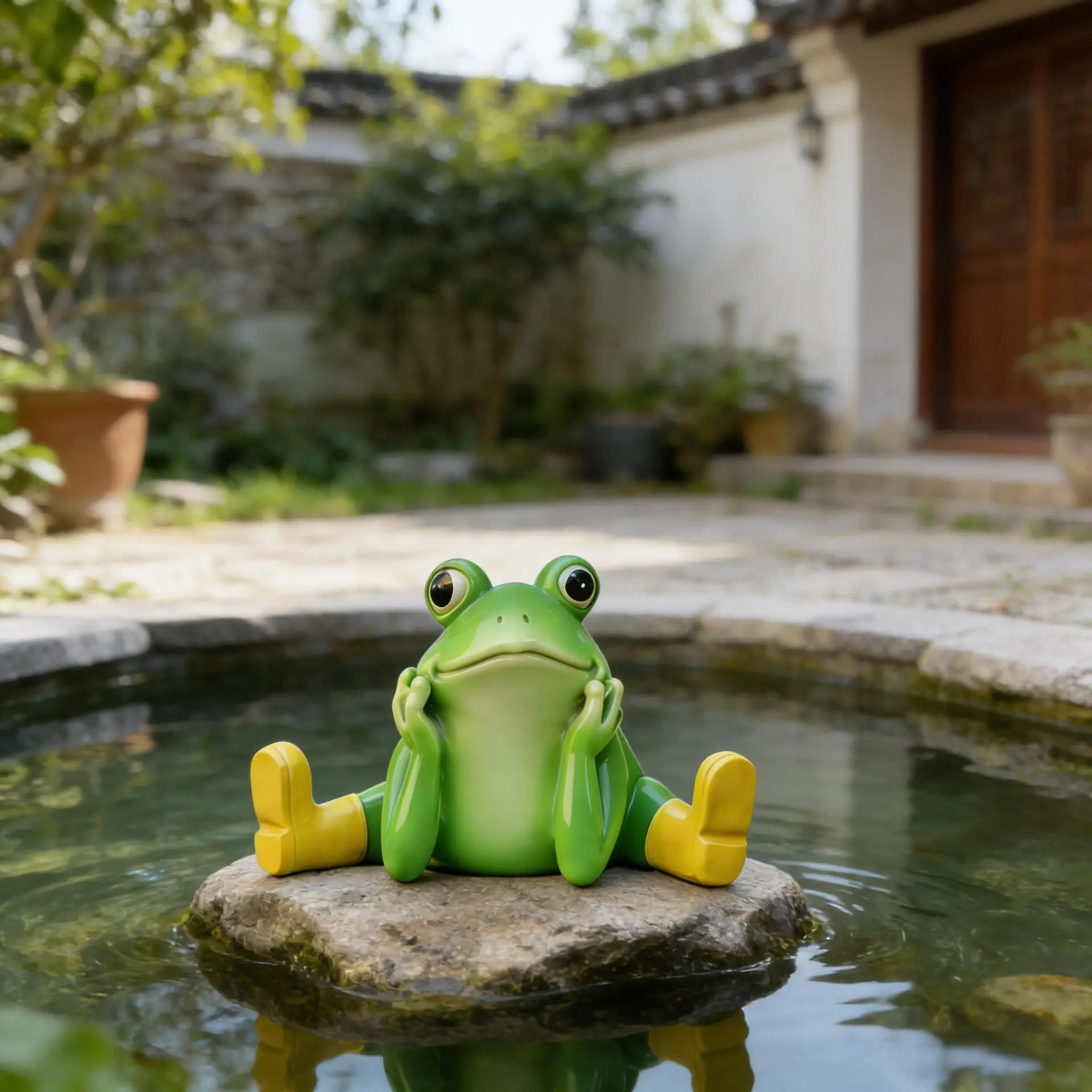 Leg-Stretching Artificial Frog Ornament, Decorative Gardening-Themed Statue for Courtyard, Garden Landscaping and Miniature Display, Decorative Gardening-Themed Statues