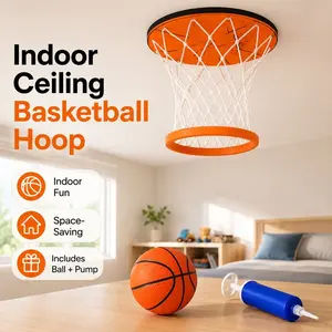 Indoor Ceiling Mini Basketball Hoop Toy Set, Bedroom Basketball Game for Kids, Toy, Fun Gifts, Big Boy Gifts, Kids Outdoor Play, Kids Outdoor EquipmentSpace-Saving Active Play Hoop with Mini Ball & Pump, Fun Toys & Hobbies Gift for Home Playroom